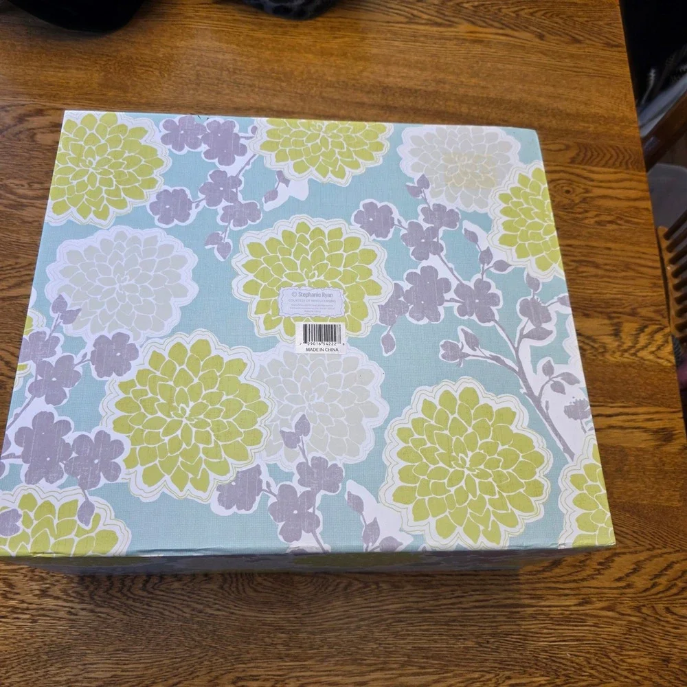 Decorative Storage Box Yellow Gray‎ Floral Pattern Hinged Lid Keepsake Organizer
